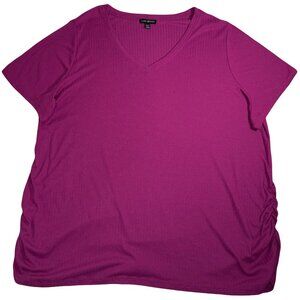 Lane Bryant Women's Pointelle Ruched Side Tee Size 26/28 Pink Stretch T Shirt